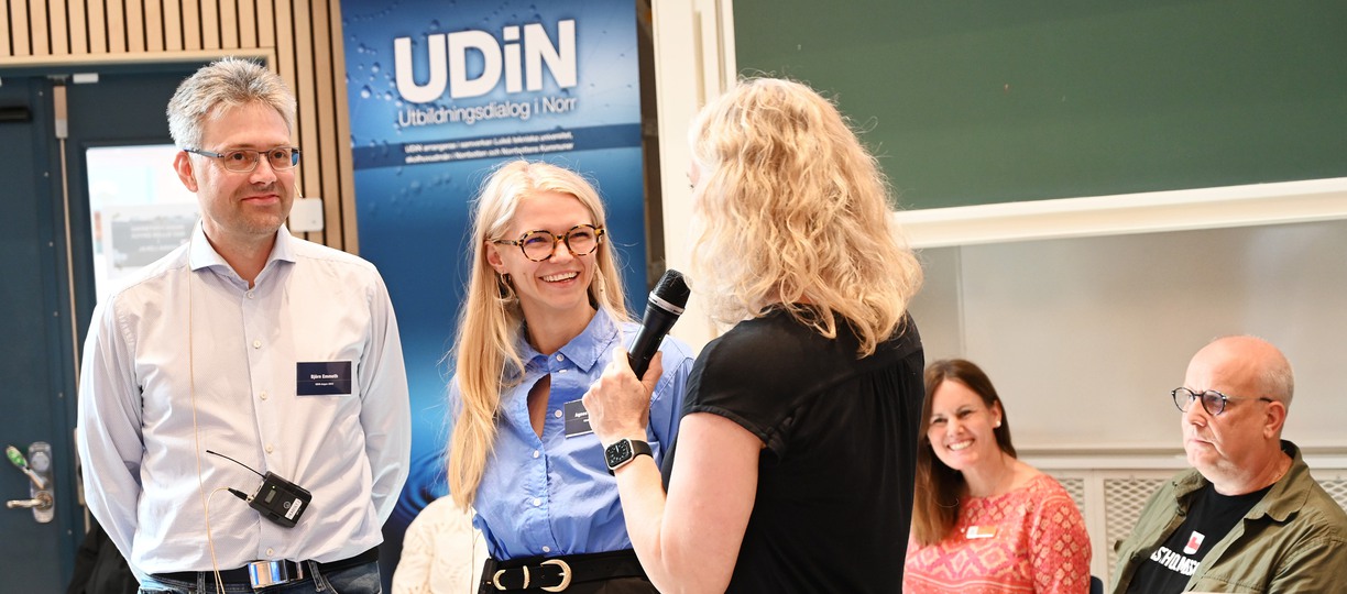 Björn Emmoth och Agnes Strandberg är doktorander vid Luleå tekniska universitet och har jobbat med UDiN sedan starten. De närmar sig båda disputationen och kommer att lämna över stafettpinnen till nya doktorander. Ulrika Bergmark, professor i pedagogik, passade på att tacka för deras stora insats.