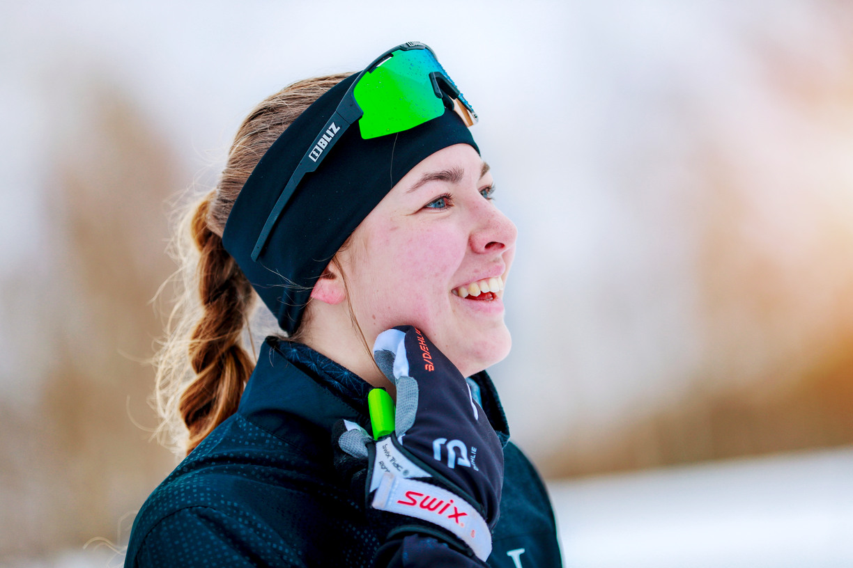 Profile portrait of a student dressed in ski gear