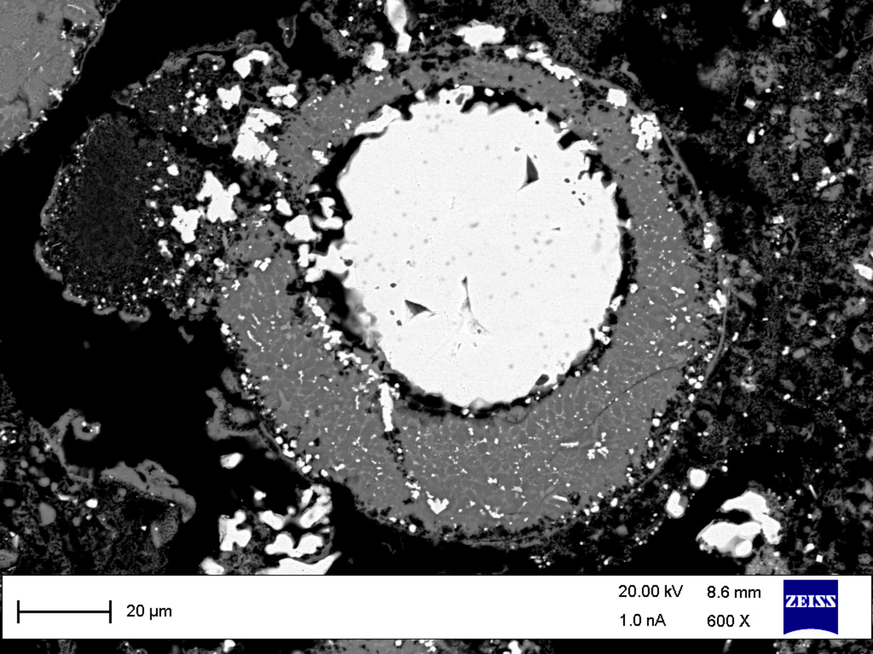 SEM micrograph from a cold-bonded briquette used in the steel industry