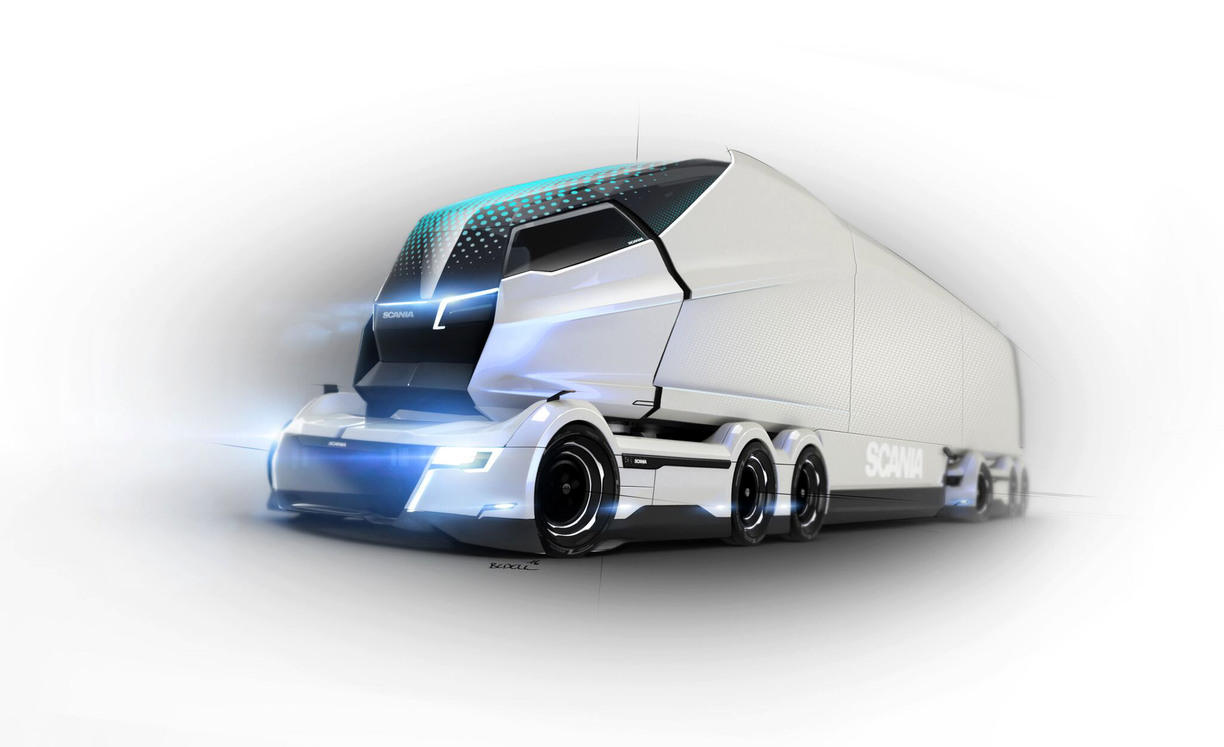 Designskiss av en futuristisk lastbil