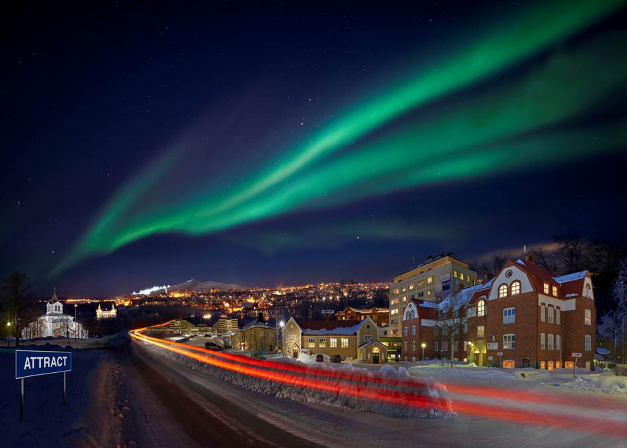 Norrsken över Kiruna. Foto av Thomas Utsi.